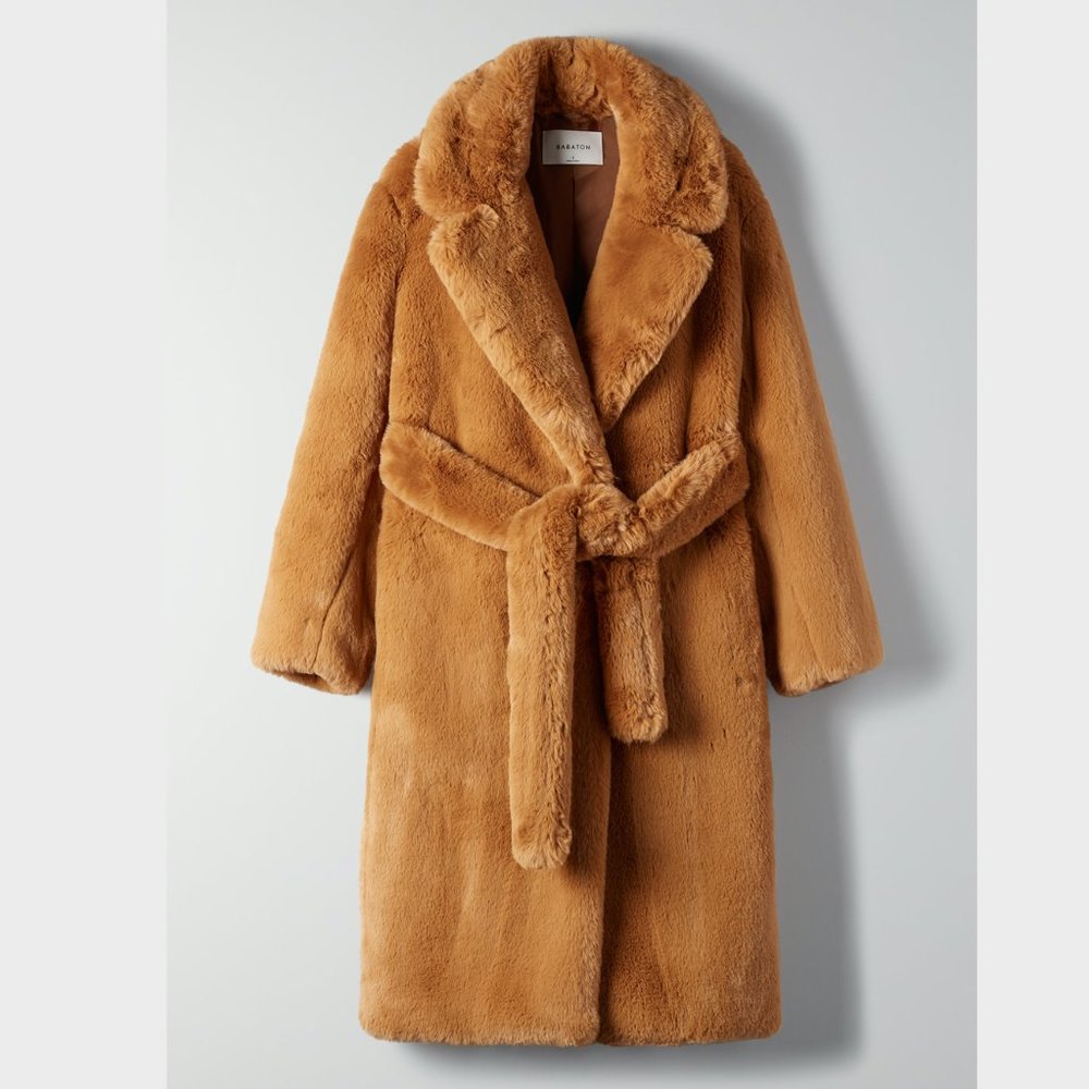 Babaton Watt faux fur camel Teddy coat